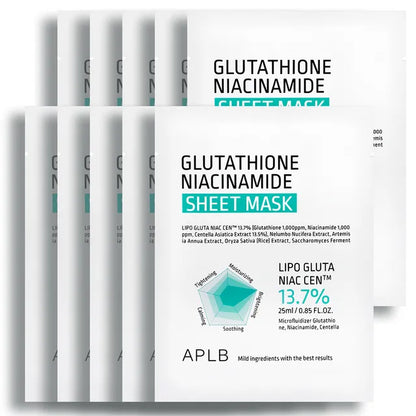 APLB Glutathione Niacinamide Sheet Mask - Pack of 10 Sheets